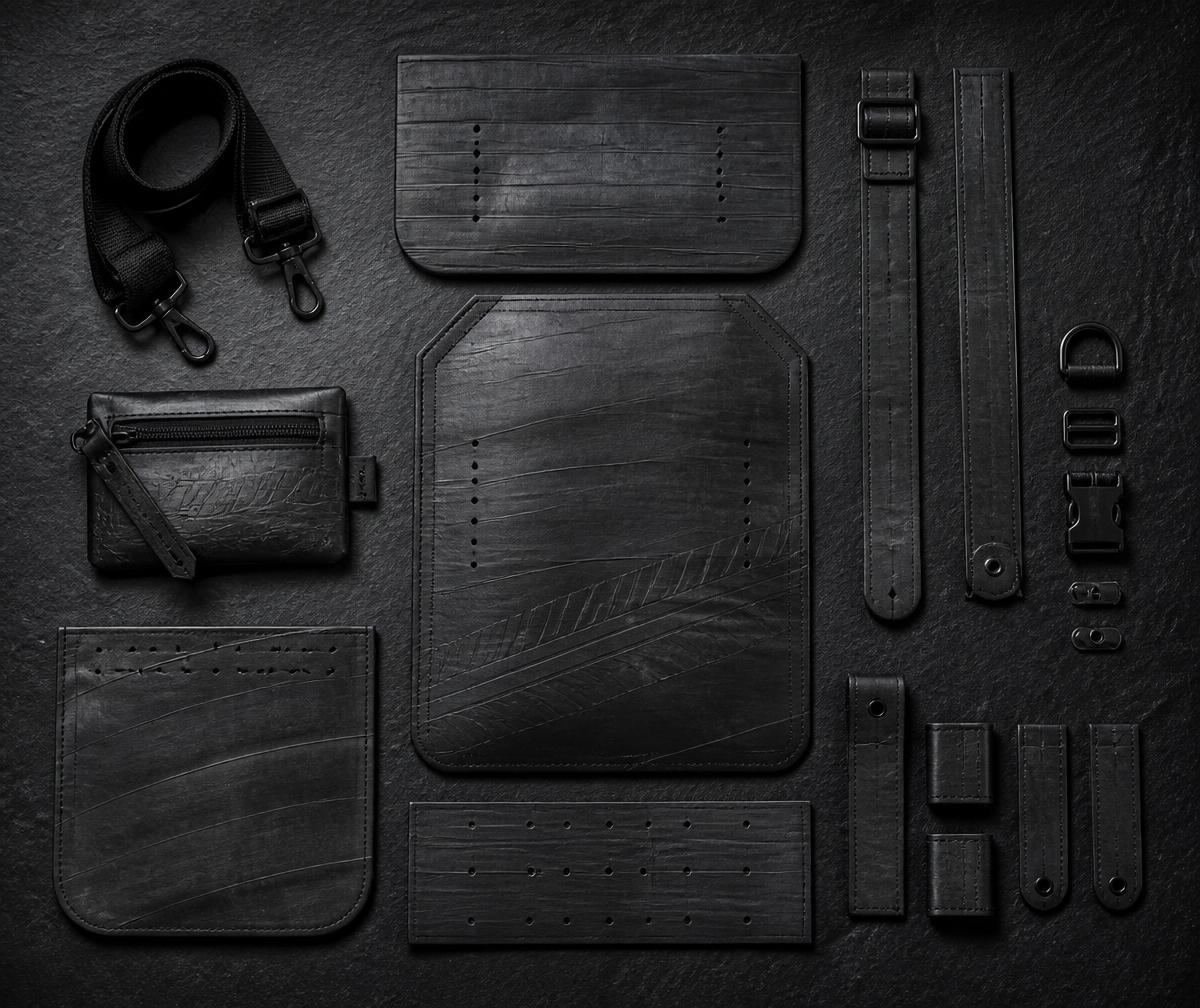 Hardware detail on a reclaimed rubber bag